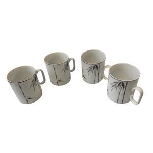 VTG Sango Black Bamboo Japan Mugs (4) #6518 Discontinued Coffee Milk Tea Drinks
